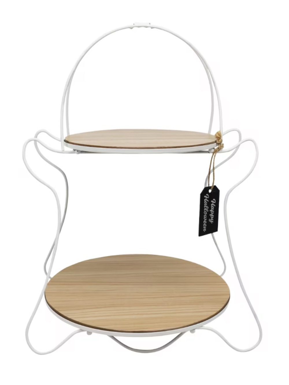 NWT-Two-Tier Wood & Metal Ghost Serving Tray Stand w/ Happy Halloween Wooden Tag